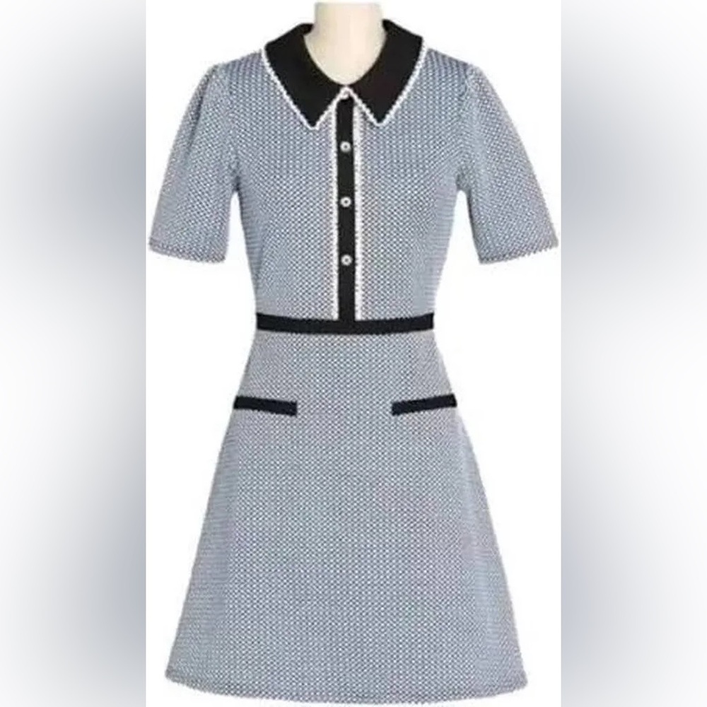 ModCloth Take My Mod Abroad dress blue white black 1X 60s